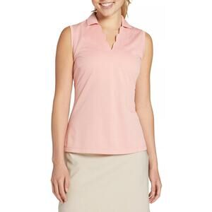 Walter Hagen Lady Hagen Women's Clubhouse Scallop Sleeveless Golf Polo, XL, Pink